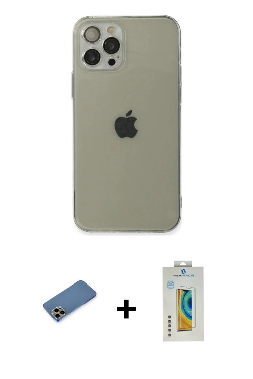 ieg™ iPhone 12 Pro Max Kılıf Ahenk Doku - Siyah Polymer Nano Ekran Koruyucu + Gold Shine Kamera Lens
