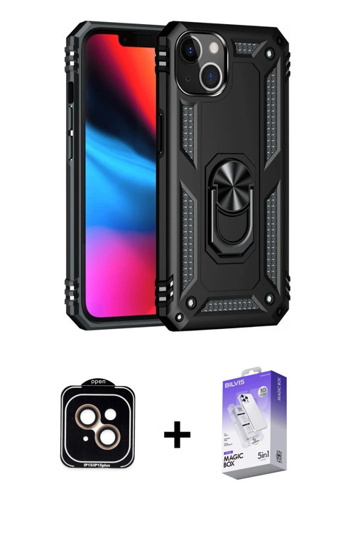 ieg™ iPhone 14 Kılıf Ahenk Klasik Koleksiyonu - Siyah Bilvis 5in1 3D Magic Cam Ekran Koruyucu + Turu