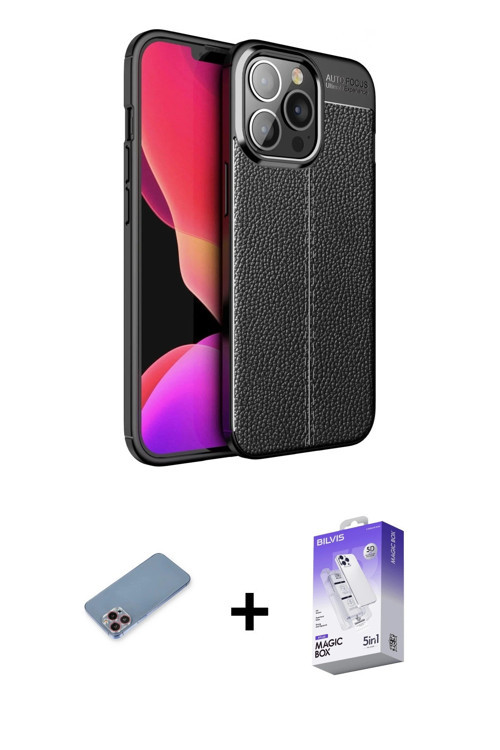 iPhone 13 Pro Max Kılıf Doruk Klasik Özel Seri - Siyah Bilvis 5in1 3D Magic Cam Ekran Koruyucu