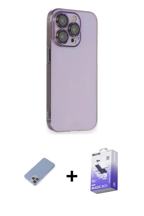 iPhone 13 Pro Max Kılıf Siluet Minimal Özel Seri - Siyah Bilvis 5in1 5D Magic Hayalet Cam Ekran
