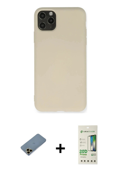 iPhone 11 Pro Max Kılıf Ahenk Serisi - Siyah 20D Premium Cam Ekran Koruyucu + Gold Shine Kamera