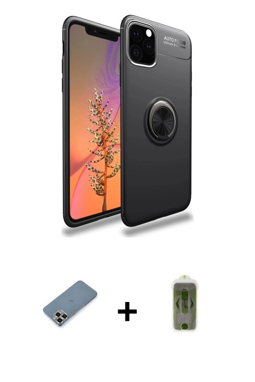 ieg™ iPhone 11 Pro Max Kılıf Yankı Form Prime - Siyah Joko Magic 5D Hayalet Cam + Gold Metal Kamera