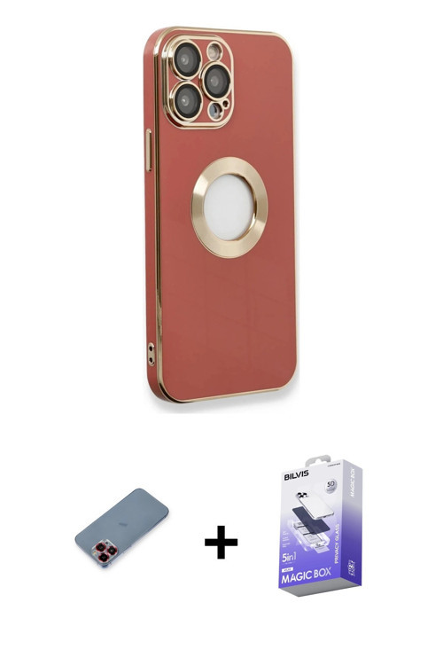 iPhone 13 Pro Max Kılıf İz Form Serisi - Siyah Bilvis 5in1 5D Magic Hayalet Cam Ekran Koruyucu