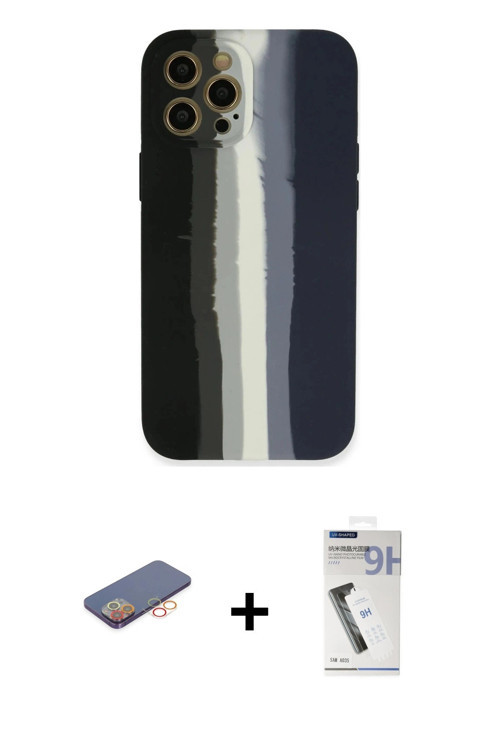 iPhone 12 Pro Kılıf Yadigar Çizgi - Şeffaf Uv Polymer Nano Ekran Koruyucu + Turuncu Renkli Kame