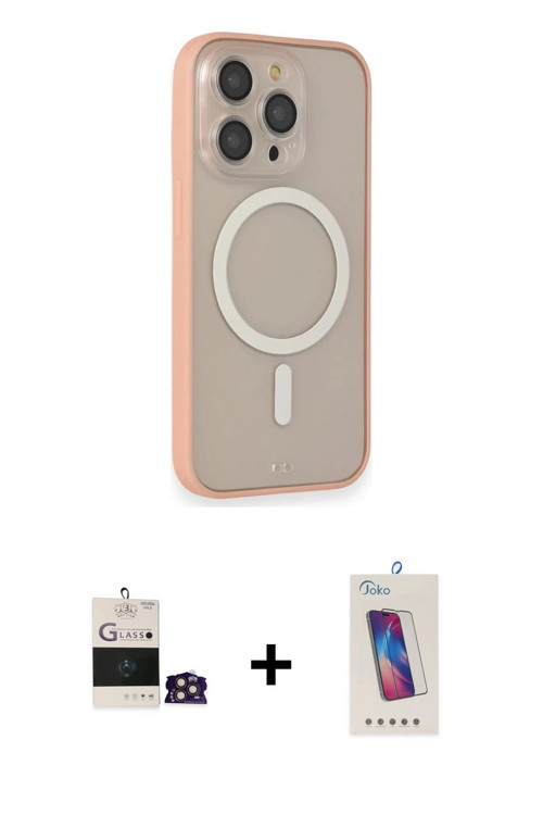 ieg™ iPhone 14 Pro Max Kılıf Siluet Işık Koleksiyonu - Siyah Joko 5D Cam + Gold Bilvis Titan Kamera