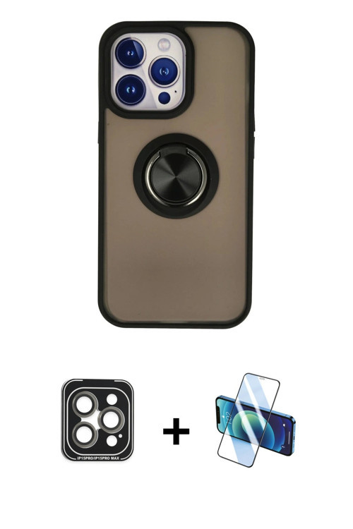 iPhone 15 Pro Max Kılıf Yörünge Çizgi - Siyah 3D Antistatik Seramik Nano Ekran Koruyucu + Gri P