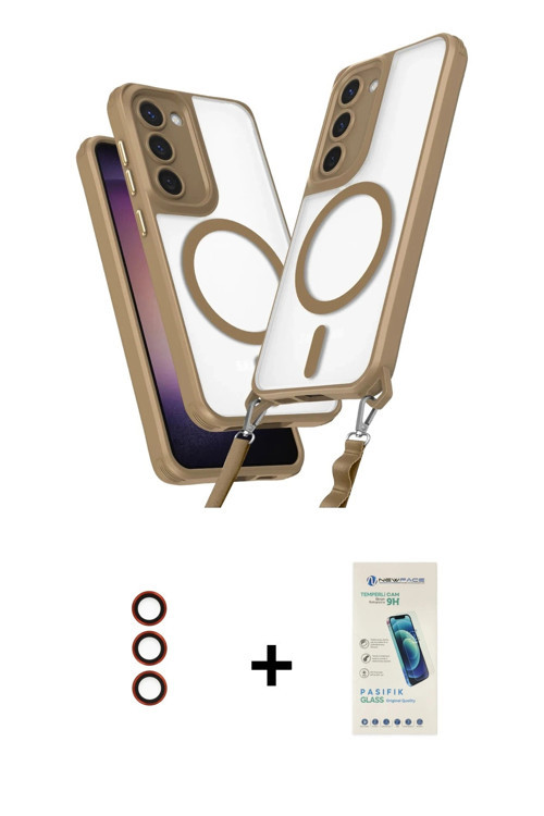 Galaxy S23 Kılıf Atlas Doku Koleksiyonu - Şeffaf Pasifik Cam Ekran Koruyucu + Kırmızı Metal Kam