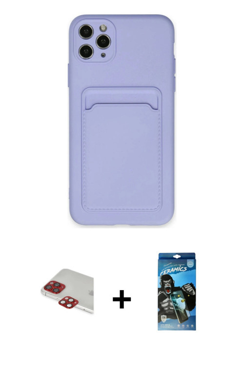 ieg™ iPhone 11 Pro Max Kılıf Vadi Çizgi Prime - Siyah 34D Izgaralı Cam + Kırmızı Pers Alüminyum Kame