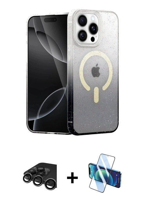 ieg™ iPhone 15 Pro Kılıf Eksen Minimal Özel Seri - Siyah 3D Antistatik Seramik Nano Ekran Koruyucu +