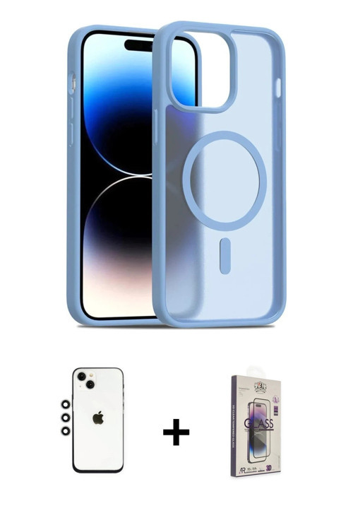 iPhone 14 Kılıf Siluet Minimal Prime - Siyah Bilvis 3D Cam Ekran Koruyucu + Gümüş Shine Kamera