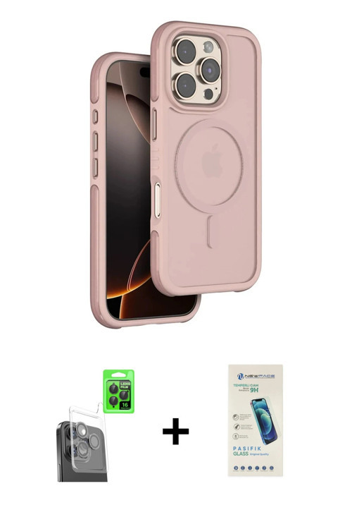 iPhone 16 Pro Max Kılıf Çekirdek Minimal Prime - Şeffaf Pasifik Cam Ekran Koruyucu + Siyah Raze