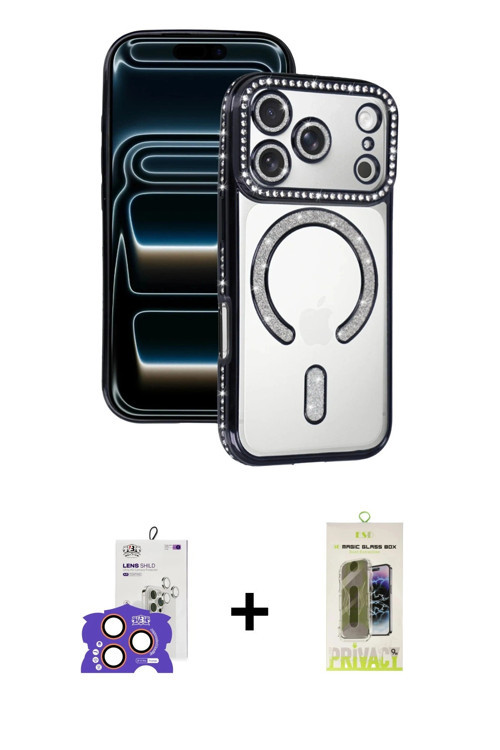 iPhone 17 Pro Max Kılıf Zirve Doku Prime - Siyah Joko Magic 5D Hayalet Cam + Turuncu Bilvis Tit