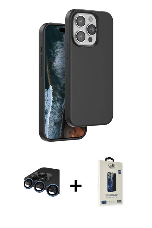 iPhone 15 Pro Kılıf Kıvılcım Çizgi Serisi - Siyah Bilvis Hayalet Cam Ekran Koruyucu + Lacivert