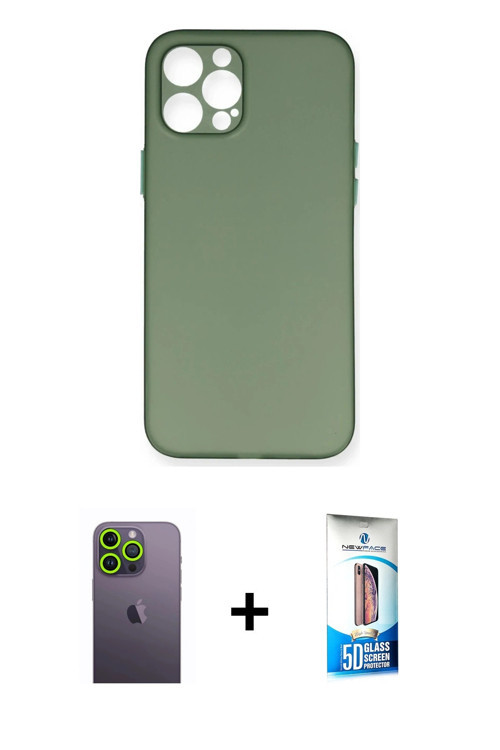 ieg™ iPhone 12 Pro Max Kılıf Yadigar Yansıma Serisi - Siyah 5D Eko Cam Ekran Koruyucu + Yeşil Neon F