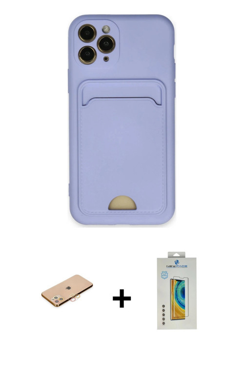 ieg™ iPhone 11 Pro Kılıf Vadi Çizgi Prime - Siyah Polymer Nano Ekran Koruyucu + Turuncu Renkli Kamer