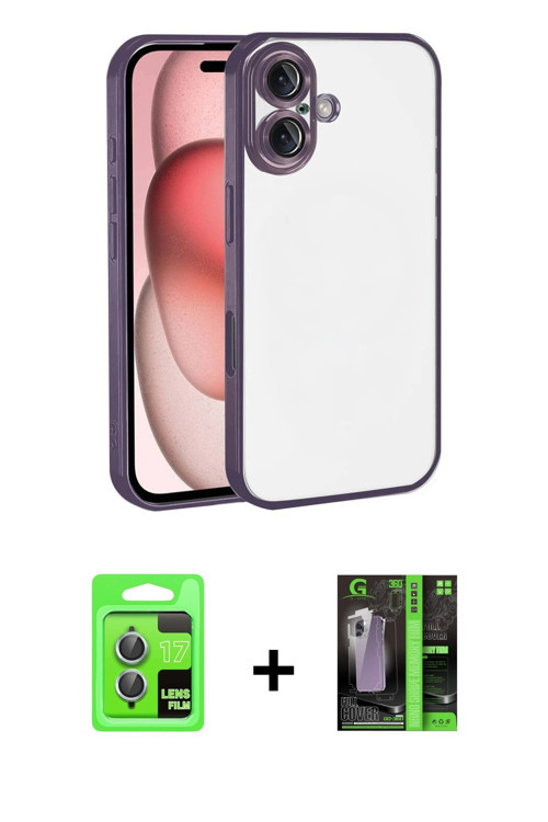 ieg™ iPhone 17 Kılıf Vadi Minimal - Şeffaf 360 Full Body Arka Koruyucu + Açık Mavi Raze Metal Kamera
