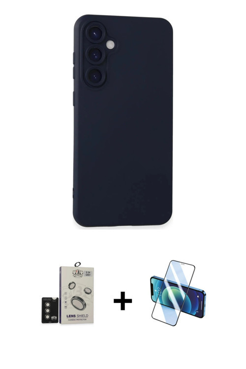 Galaxy S24 Kılıf Ahenk Serisi - Siyah 3D Antistatik Seramik Nano Ekran Koruyucu + Titanyum Gri