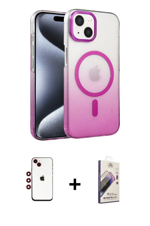 ieg™ iPhone 14 Kılıf Ahenk Doku Özel Seri - Siyah Bilvis 3D Mat Cam Ekran Koruyucu + Kırmızı Shine K