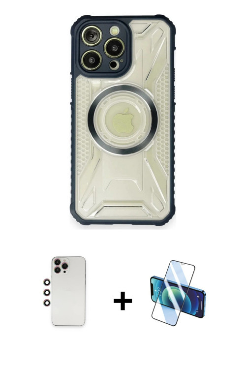 ieg™ iPhone 12 Pro Max Kılıf Kutup Modern - Siyah 3D Antistatik Cam Ekran Koruyucu + Gökkuşağı Shine