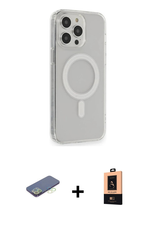ieg™ iPhone 13 Pro Max Kılıf Pusula Çizgi Koleksiyonu - Şeffaf Maxco Cam Ekran Koruyucu + Yeşil Renk