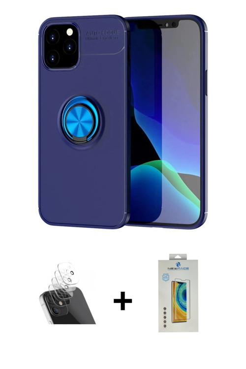 ieg™ iPhone 12 Kılıf Yankı Form Prime - Siyah Polymer Nano Ekran Koruyucu + Şeffaf Kamera Lens Korum