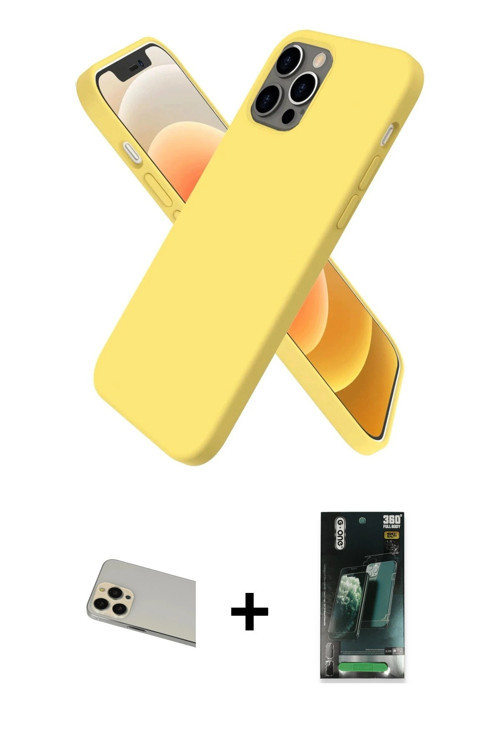 ieg™ iPhone 12 Pro Kılıf Kozmos Yansıma Özel Seri - Şeffaf 360 Full Body Arka Koruyucu + Gold Rainbo