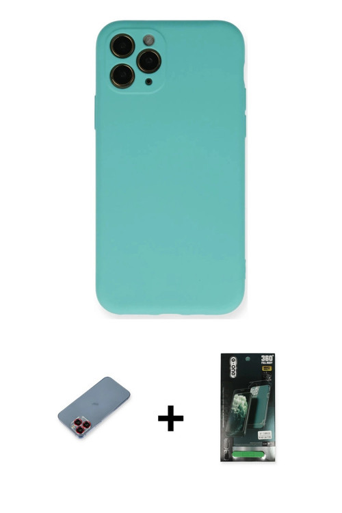 ieg™ iPhone 11 Pro Kılıf Ahenk Serisi - Siyah 360 Mat Full Body Arka Koruyucu + Kırmızı Metal Kamera