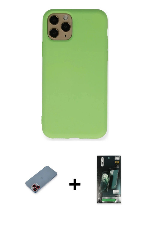 ieg™ iPhone 11 Pro Kılıf Ahenk Serisi - Siyah 360 Mat Full Body Arka Koruyucu + Kırmızı Metal Kamera