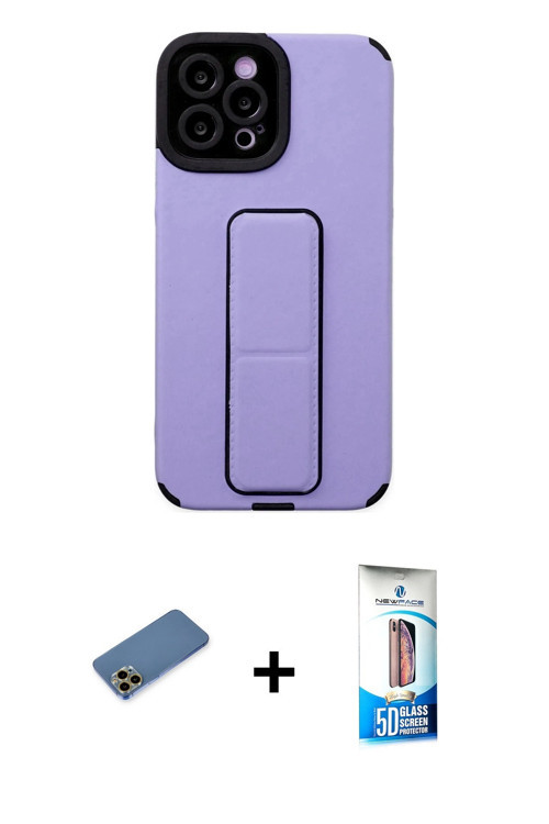 ieg™ iPhone 12 Pro Max Kılıf Çekirdek Yansıma - Siyah 5D Eko Cam Ekran Koruyucu + Gold Shine Kamera