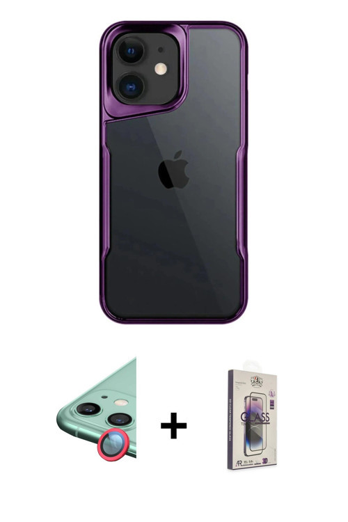 ieg™ iPhone 11 Kılıf Akış Çizgi Koleksiyonu - Siyah Bilvis 3D Cam Ekran Koruyucu + Kırmızı Raze Meta