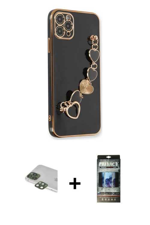 ieg™ iPhone 11 Pro Max Kılıf Nova Işık Prime - Siyah 34D Hayalet Izgaralı Cam + Yeşil Pers Alüminyum