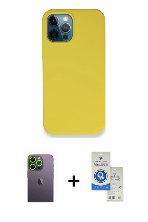 ieg™ iPhone 12 Pro Max Kılıf Zirve Modern Özel Seri - Şeffaf Royal Nano Ekran Koruyucu + Yeşil Neon
