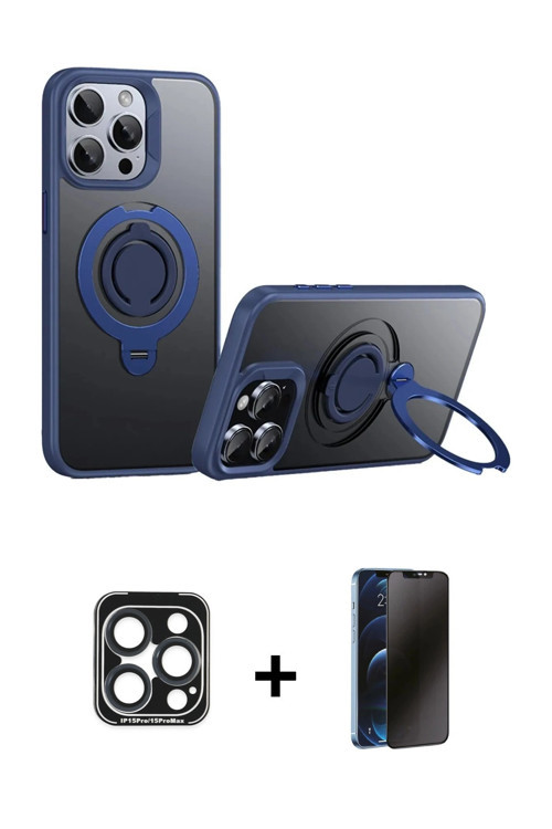 ieg™ iPhone 15 Pro Max Kılıf Zirve Çizgi Prime - Siyah 3D Antistatik Hayalet Cam Ekran Koruyucu + La