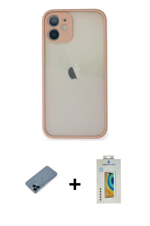 ieg™ iPhone 11 Pro Max Kılıf Ahenk Çizgi Serisi - Siyah Polymer Nano Ekran Koruyucu + Mavi Metal Kam
