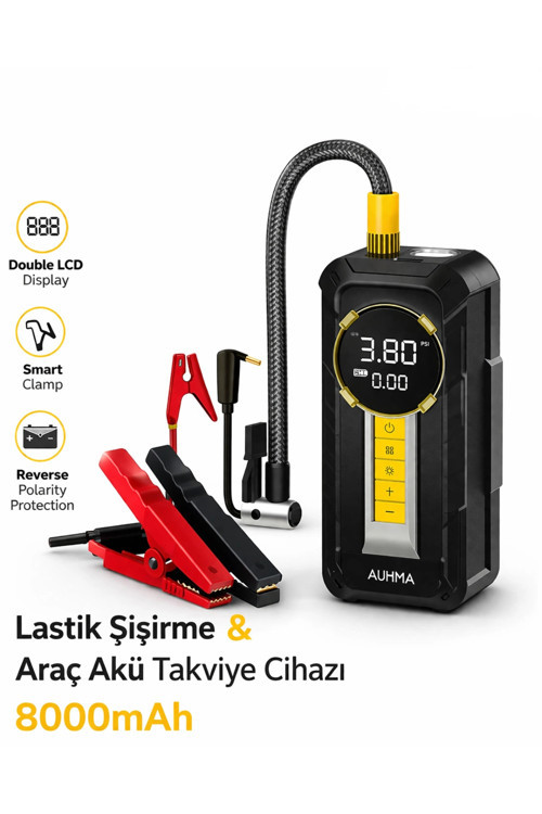 Auhma A8899 Akü Takviye Cihazı & Hava Kompresörü - 80000mAh Powerbank, 150 PSI, 1000A Peak, LED Fene