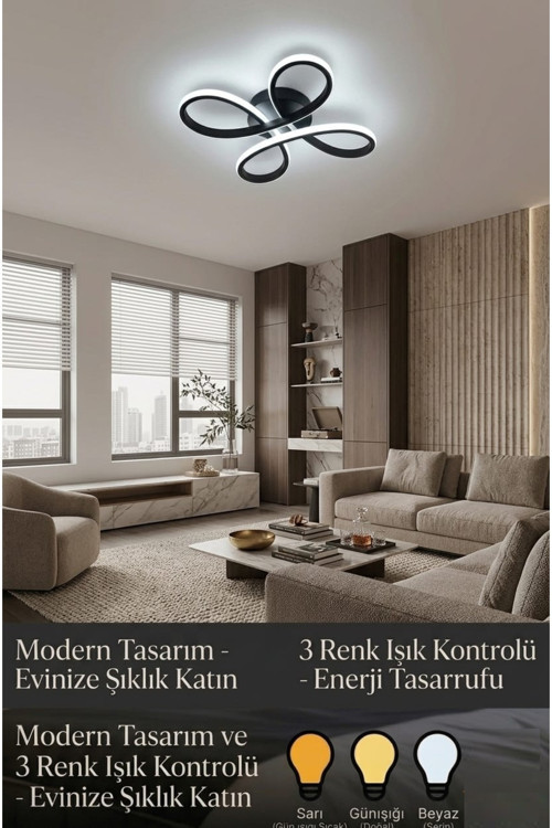 Daisy 4’lü Siyah Avize 3 Renkli Modern Salon, Mutfak, Çocuk Odası, Antre Aydınlatma