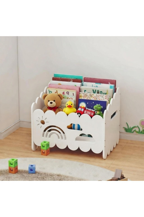 Montessori Ahşap Oyuncak ve Kitap saklama Kutusu Beyaz