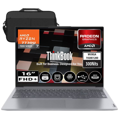 Thinkbook 16 G7 Arp Amd Ryzen 7 7735HS 40GB Ddr5 2tb SSD Radeon 680M 16" Wuxga 300NITS IPS Freedos Taşınabilir Bilgisaya