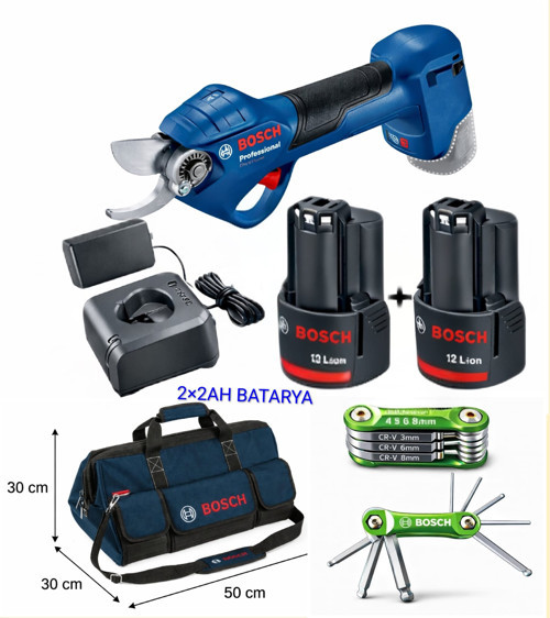 Pro Pruner Şarjlı Dal Budama Makası 2 × 2 Ah Batarya + M Beden Çanta + 8 Li Allen Seti