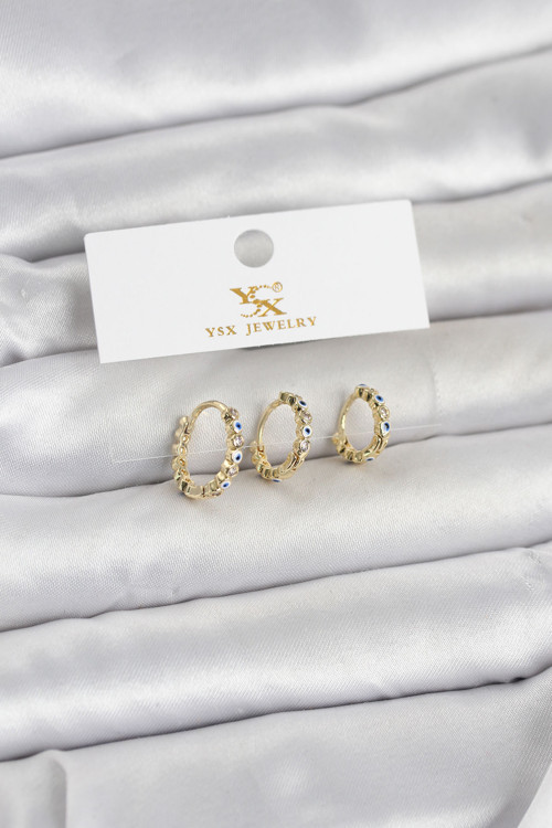 Pirinç Gold Renk Nazarlı Model 3'lü Kadın Küpe TG27BKP11711