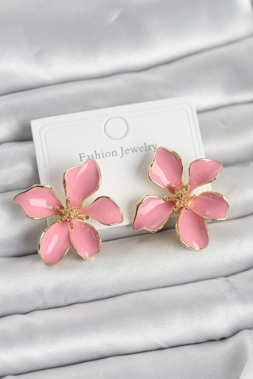 Pembe Mineli Çiçek Model Pirinç Kadın Küpe TG27BKP11727