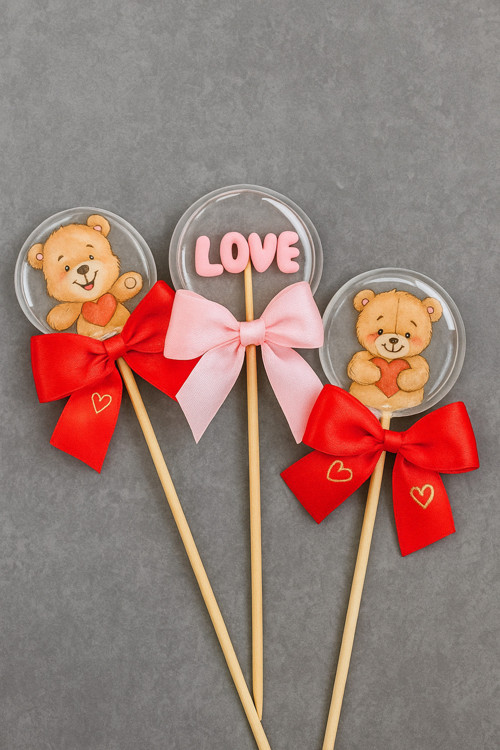 Aşkın En Tatlı Hali: Love ve Ayıcık Temalı Şeffaf Tasarım Lolipop