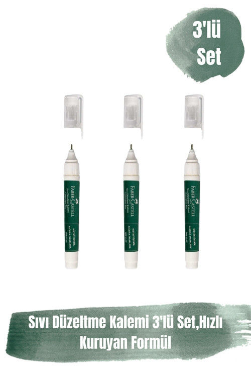 Sıvı Düzeltme Kalemi 3'lü Set,Hızlı Kuruyan Formül,Klorlu Solven İçermez,Ergonomik Tasarım