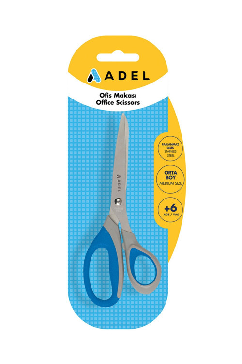 Ofis Makası Orta Boy,Paslanmaz Çelik Bıçaklı, Ergonomik Saplı, Blister Ambalaj