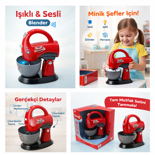Işıklı ve Sesli Blender Çocuklar İçin Gerçekçi Evcilik Mutfak Seti