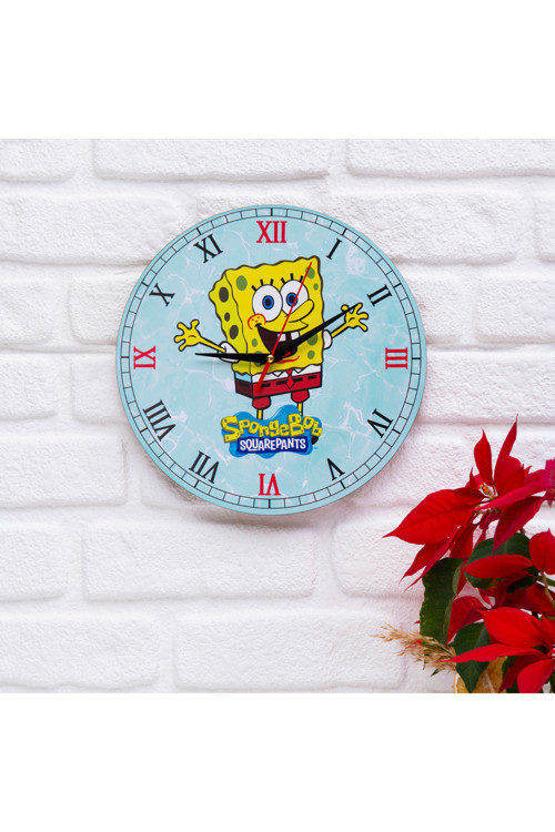 Dekoratif Ahşap Duvar Saati Salon,Çocuk Odası Saati - SpongeBob