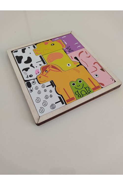 8 Parça Renkli Çiftlik Hayvanları Ahşap Puzzle