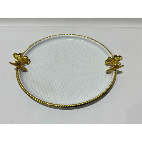 TEPSİ METAL DÖVMELİ YUVARLAK KELEBEK BEYAZ LVN 43083 3083 21CM