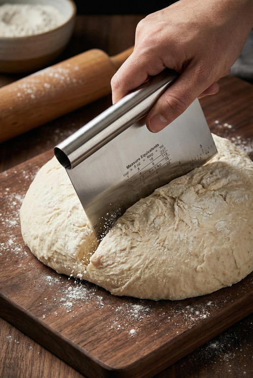 Paslanmaz Çelik Ölçü Rehberli Hamur Kesici & Hamur Şekillendirici Spatula (11x14 cm)