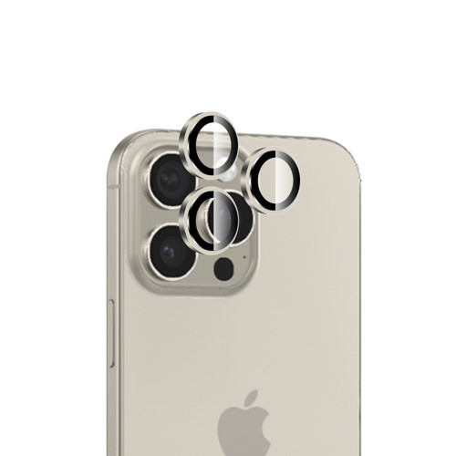 iPhone 15 / 15 Pro Max Safir Lens Koruyucu 3D Kamera Camı 9H Premium Lens Kapağı Doğal Titanyum